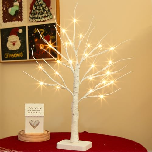 DELICHTER Lichterbaum mit 24 Warmweißen LEDs Birken Bäumchen mit Timer-Funktion Dekozweige Batteriebetrieb Weihnachtsdeko für Zuhause Party Weihnachten Ostern Hochzeit 55cm von DELICHTER