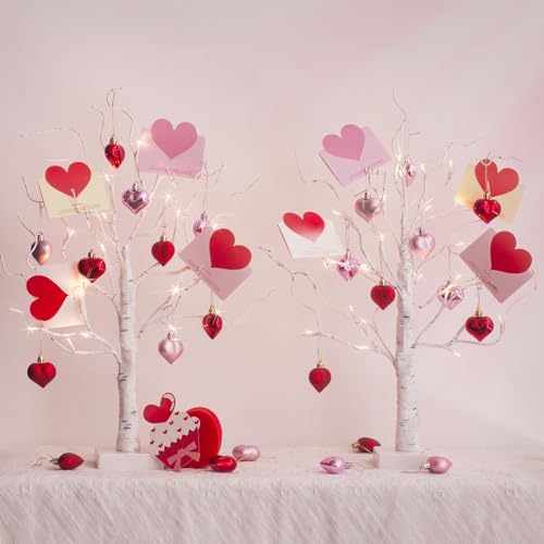 DELICHTER Valentinstag Deko 2er Set Lichterbaum Lichterzweige für Innen, 24 warmweiße LEDs, Bäumchen, Birken Dekozweige, Valentinstag, Mama von DELICHTER