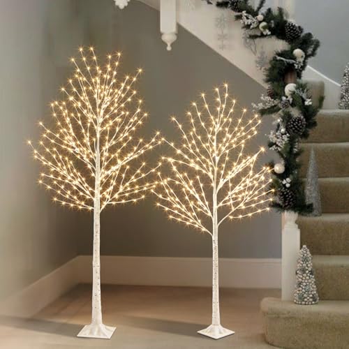 DELICHTER Weiße Weihnachtsbäume Zweig Set von 6FT, 5FT Birke Baum mit warmen weißen LEDs Timer netzbetrieben mit Wasserdichten Adapter für Außen und Innen Weihnachtsdekorationen DELICHTER Weiße Weihnachtsbäume Zweig Set von 6FT, 5FT Birke Baum mit warmen weißen LEDs Timer netzbetrieben mit Wasserdichten Adapter für Außen und Innen Weihnachtsdekorationen von DELICHTER