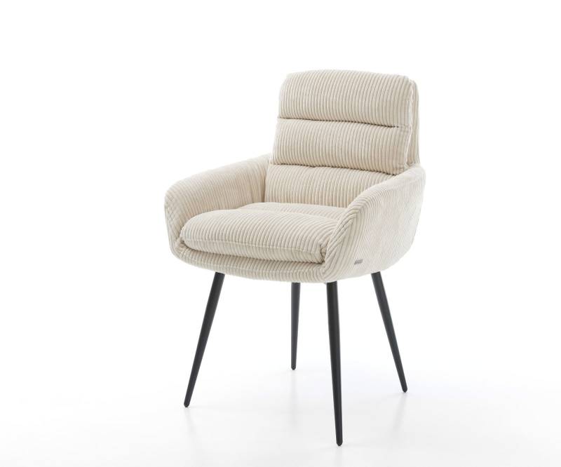 Esszimmerstuhl Abelia-Flex mit Armlehnen Cord Beige 4-Fuß konisch Schwarz von DELIFE