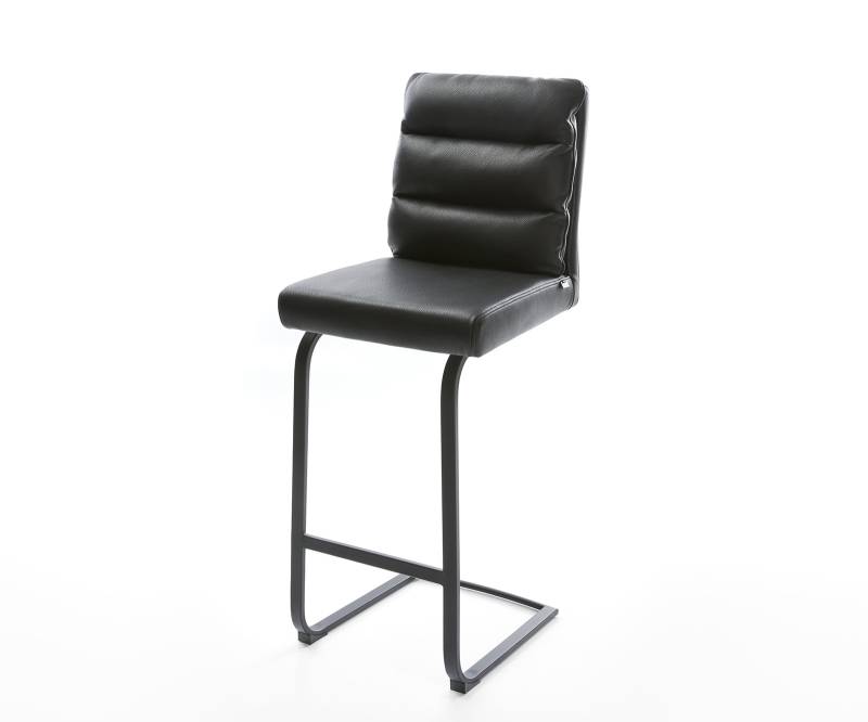 Barstuhl Pela-Flex Echt-Leder Schwarz Freischwinger flach Metall von DELIFE