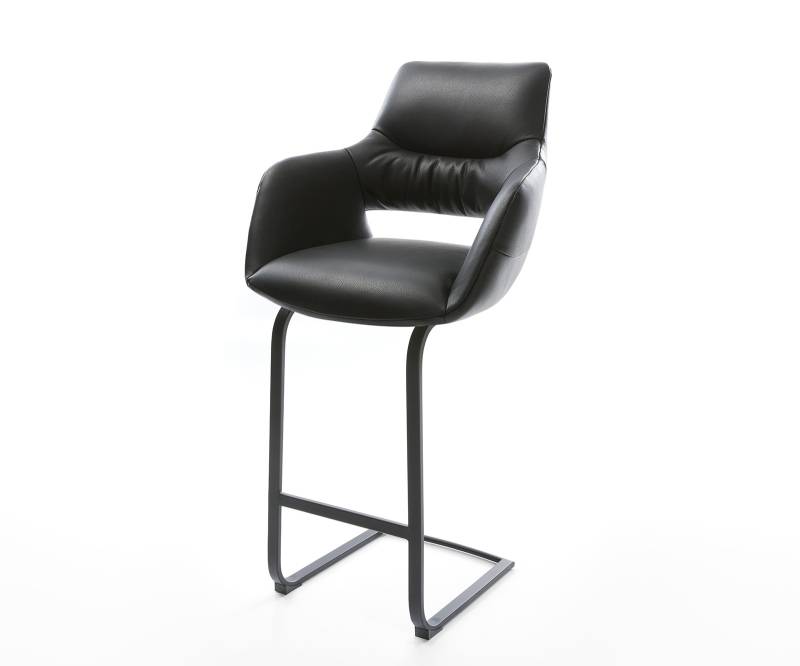 Barstuhl Yago-Flex Echt-Leder Schwarz Freischwinger flach Metall Schwarz Taschenfederkern von DELIFE