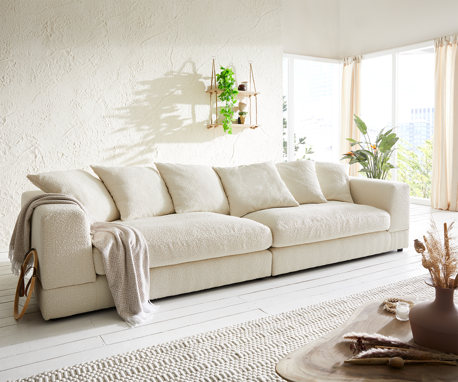 Big-Sofa Justo 310x110 cm Bouclé Creme-Weiß von DELIFE