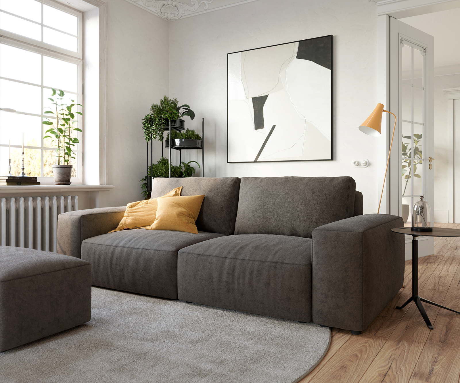 Big-Sofa Lanzo L 260x110 cm Mikrofaser Khakibraun mit Hocker von DELIFE