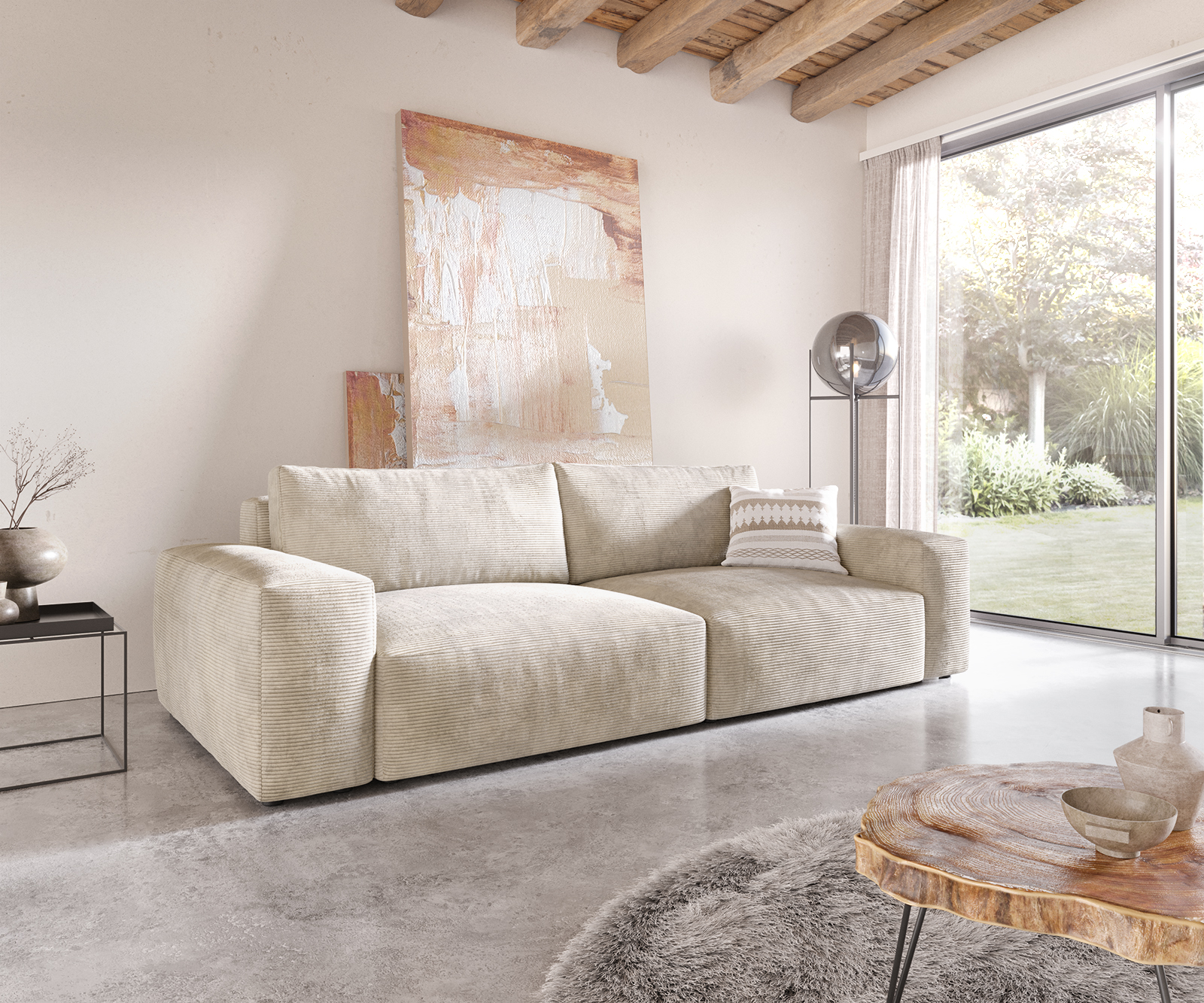 Big-Sofa Lanzo XL 270x130 cm Cord Beige von DELIFE