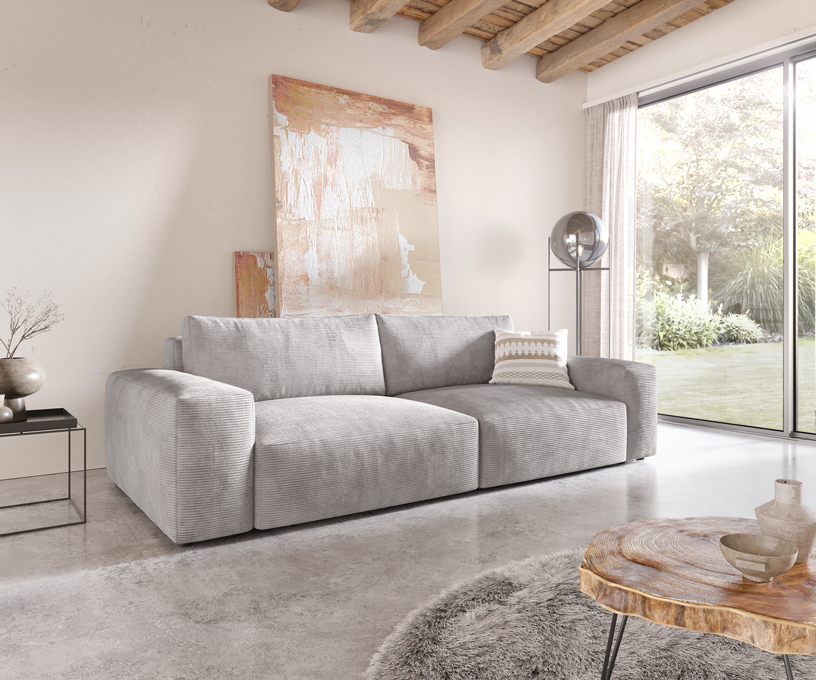 Big-Sofa Lanzo XL 270x130 cm Cord Silbergrau von DELIFE