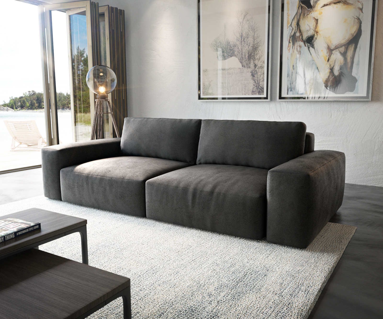 Big-Sofa Lanzo XL 270x130 cm Lederimitat Vintage Anthrazit von DELIFE