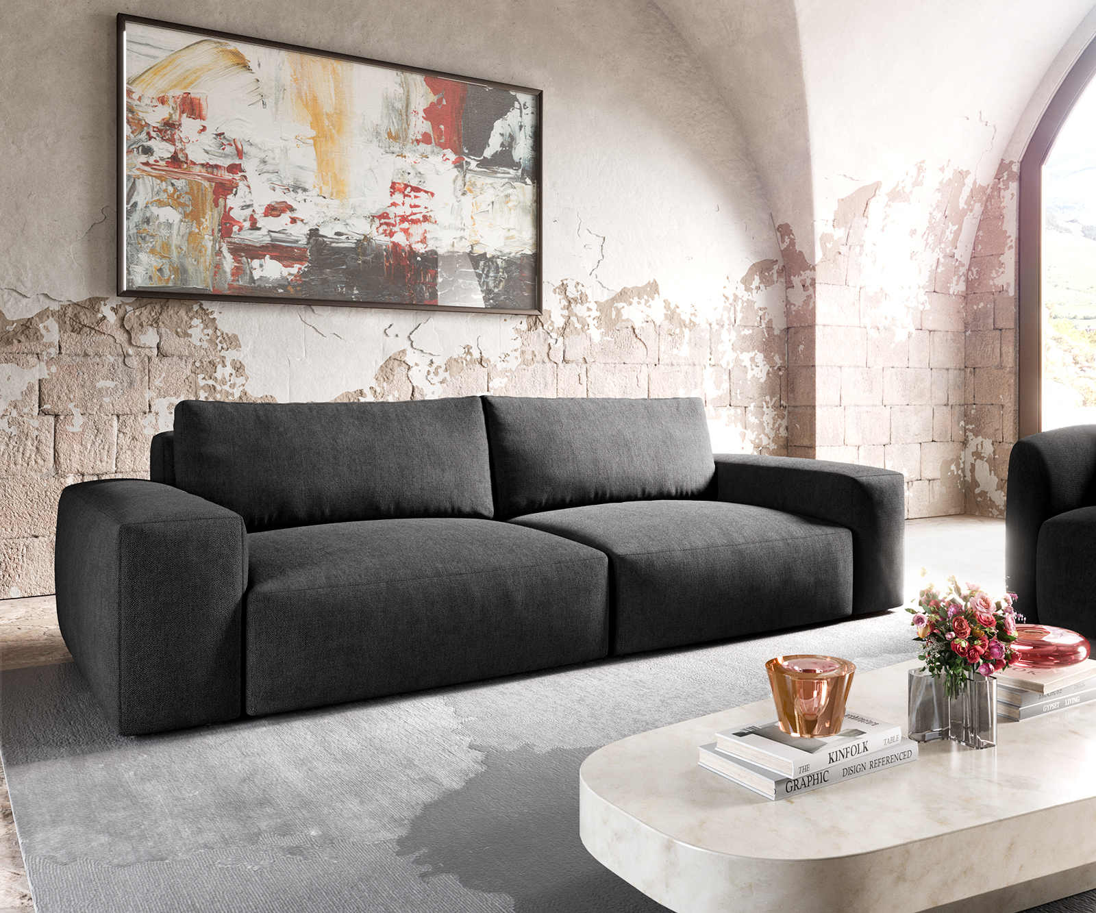 Big-Sofa Lanzo XL 270x130 cm Mikrofaser Schwarz von DELIFE