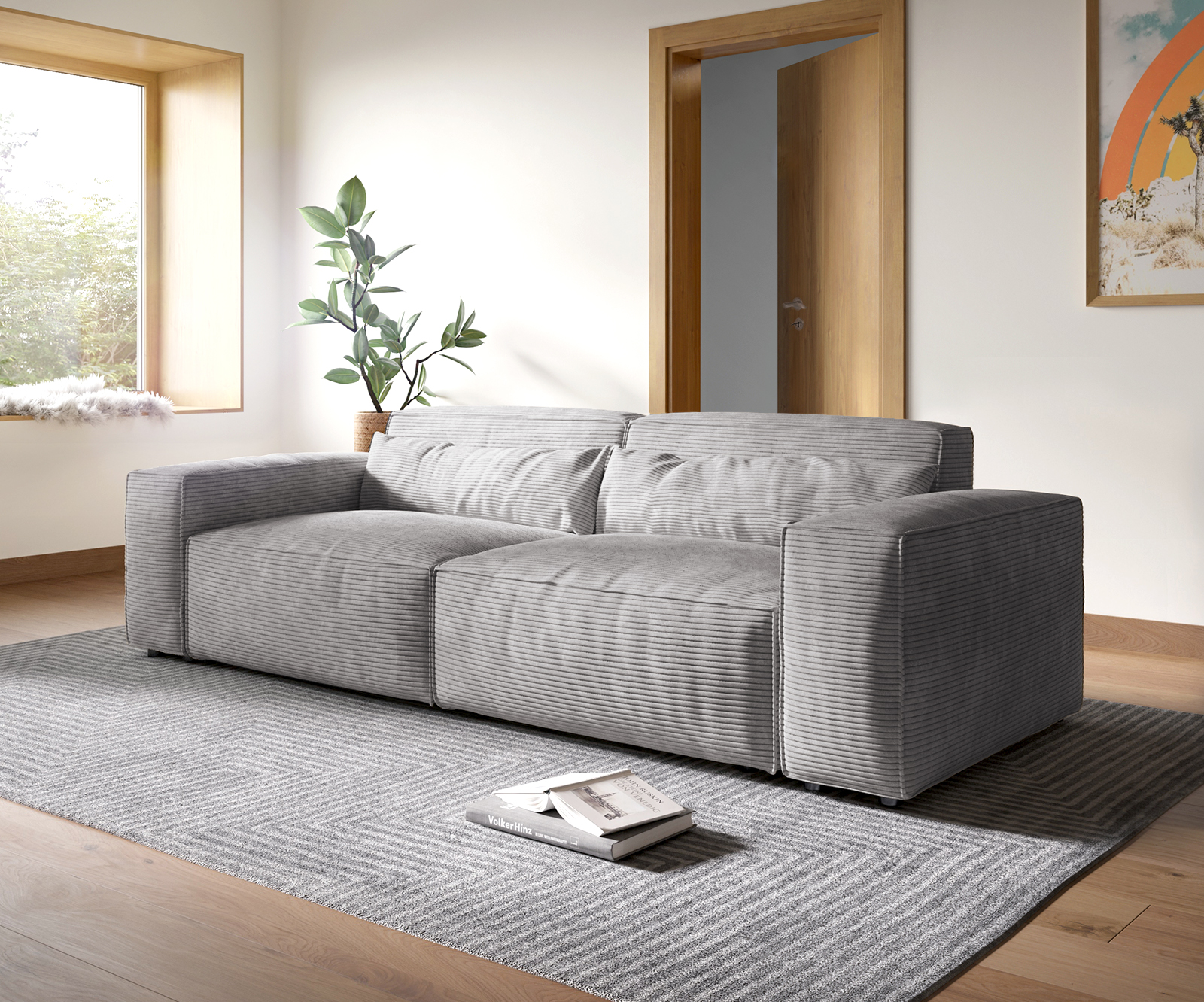 Big-Sofa Sirpio XL 270x130 cm Cord Silbergrau von DELIFE