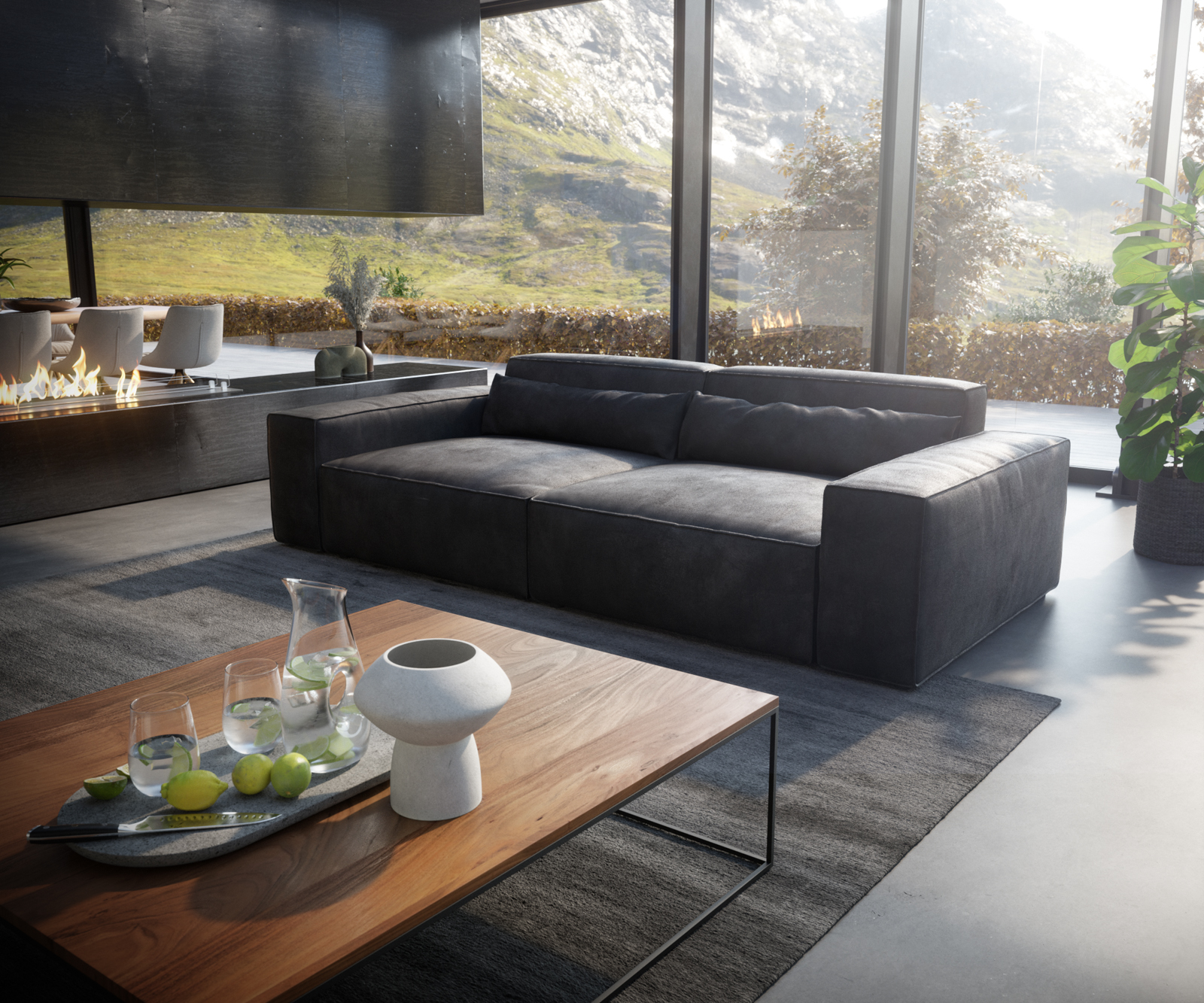 Big-Sofa Sirpio XL 270x130 cm Lederimitat Vintage Anthrazit von DELIFE