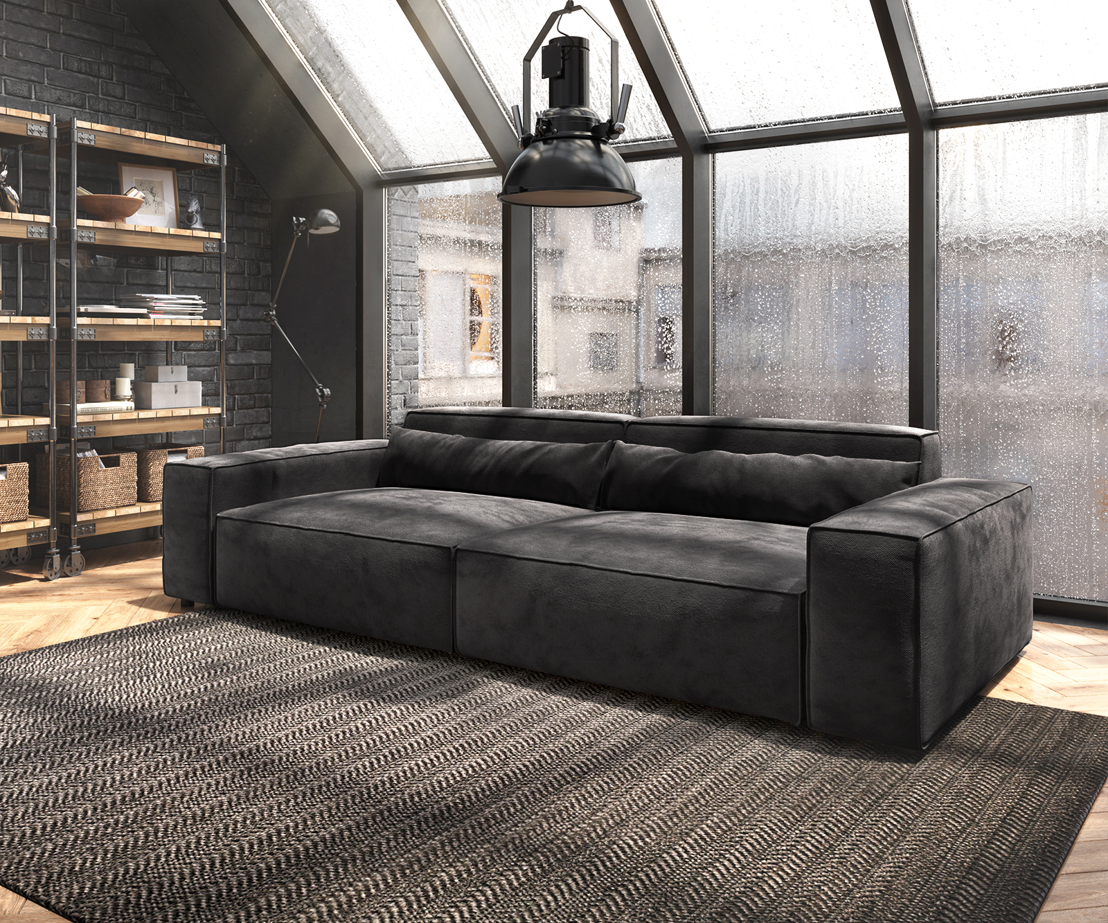 Big-Sofa Sirpio XL 270x130 cm Mikrofaser Schwarz von DELIFE