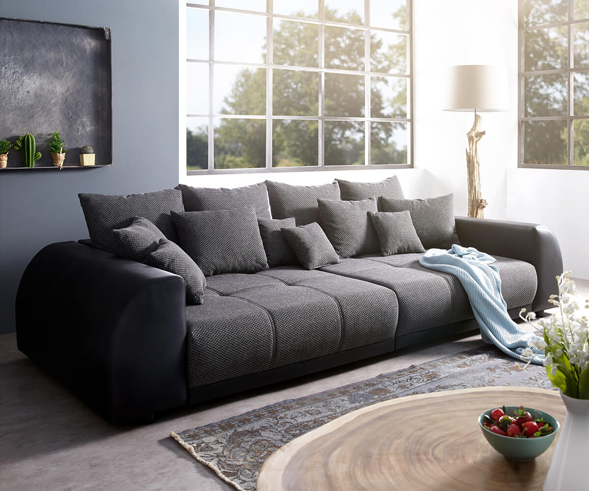 Big-Sofa Violetta 310x135 cm Schwarz inklusive Kissen von DELIFE