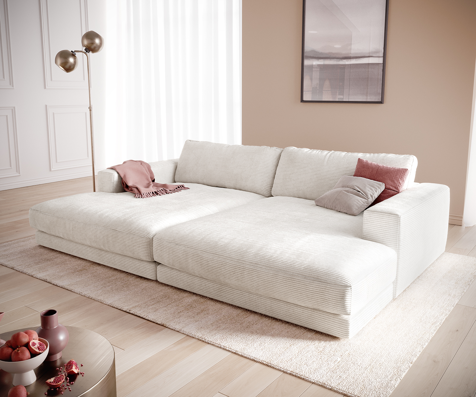 Big-Sofa Cubico 290x170 cm Cord Beige von DELIFE