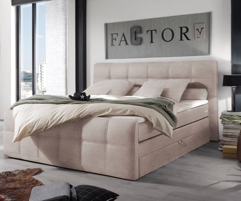 Boxspringbett Amarillo 180x200 Beige Strukturstoff Topper von DELIFE