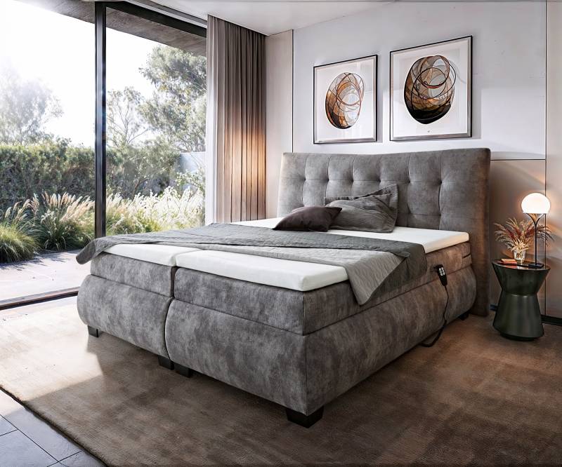 Boxspringbett Darleene 180 x 200 cm Microvelours Grau mit Motor von DELIFE