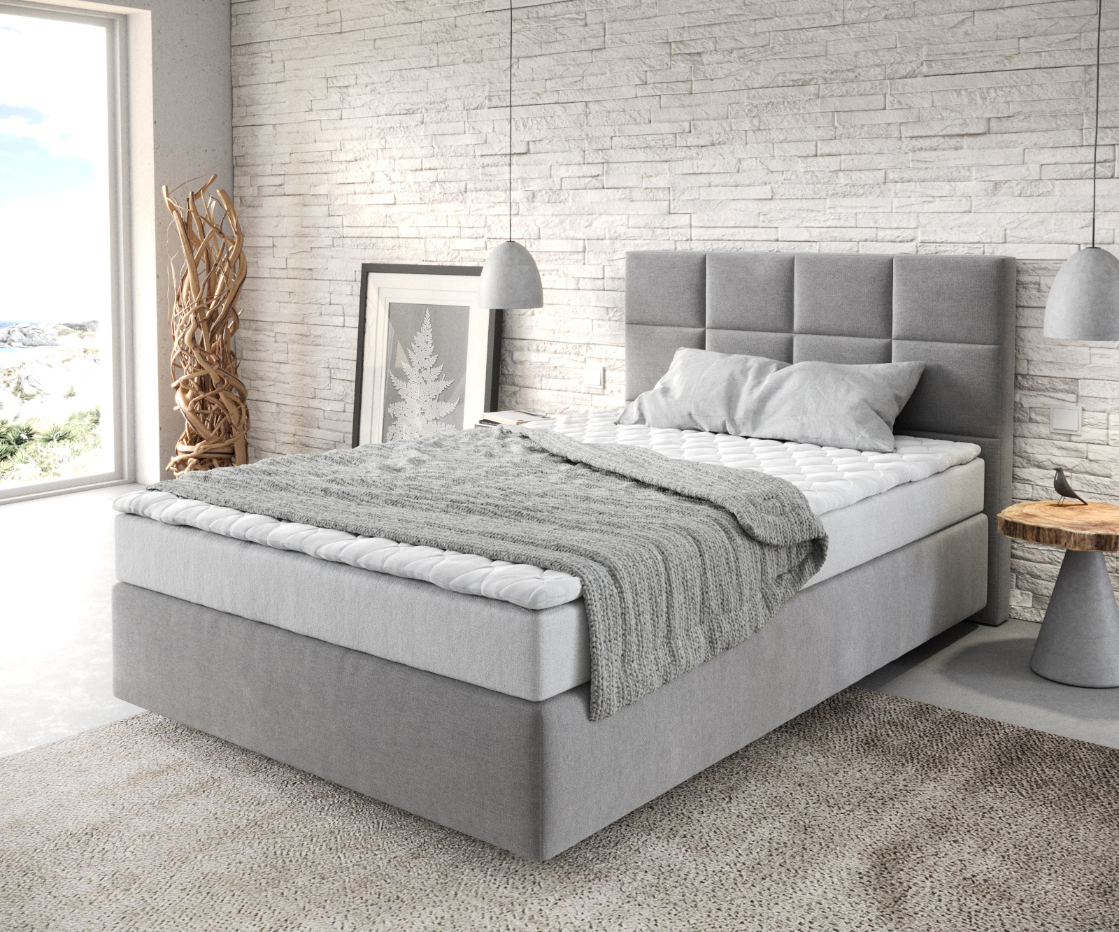 Boxspringbett Dream-Fine 120x200 cm Mikrofaser Grau mit Matratze und Topper von DELIFE