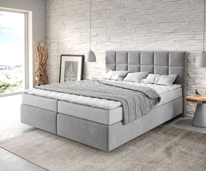 Boxspringbett Dream-Fine 160x200 cm Mikrofaser Grau mit Matratze und Topper von DELIFE