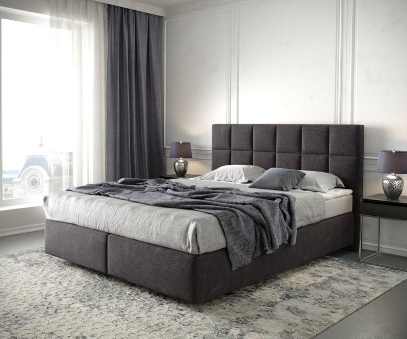 Boxspringbett Dream-Fine 160x200 cm Mikrofaser Schwarz mit Matratze und Topper von DELIFE