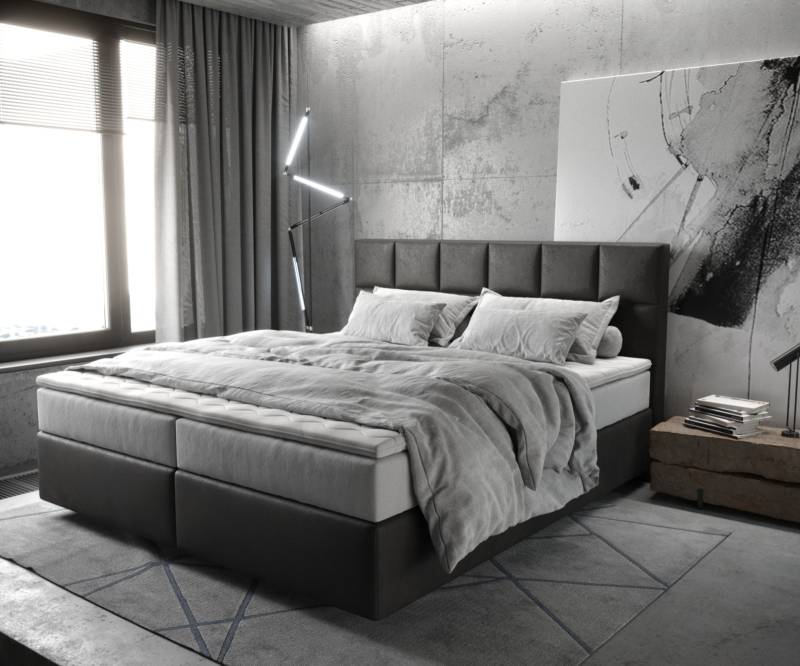Boxspringbett Dream-Fine 180x200 cm Mikrofaser Anthrazit Vintage mit TFK Matratze und Visco Topper von DELIFE
