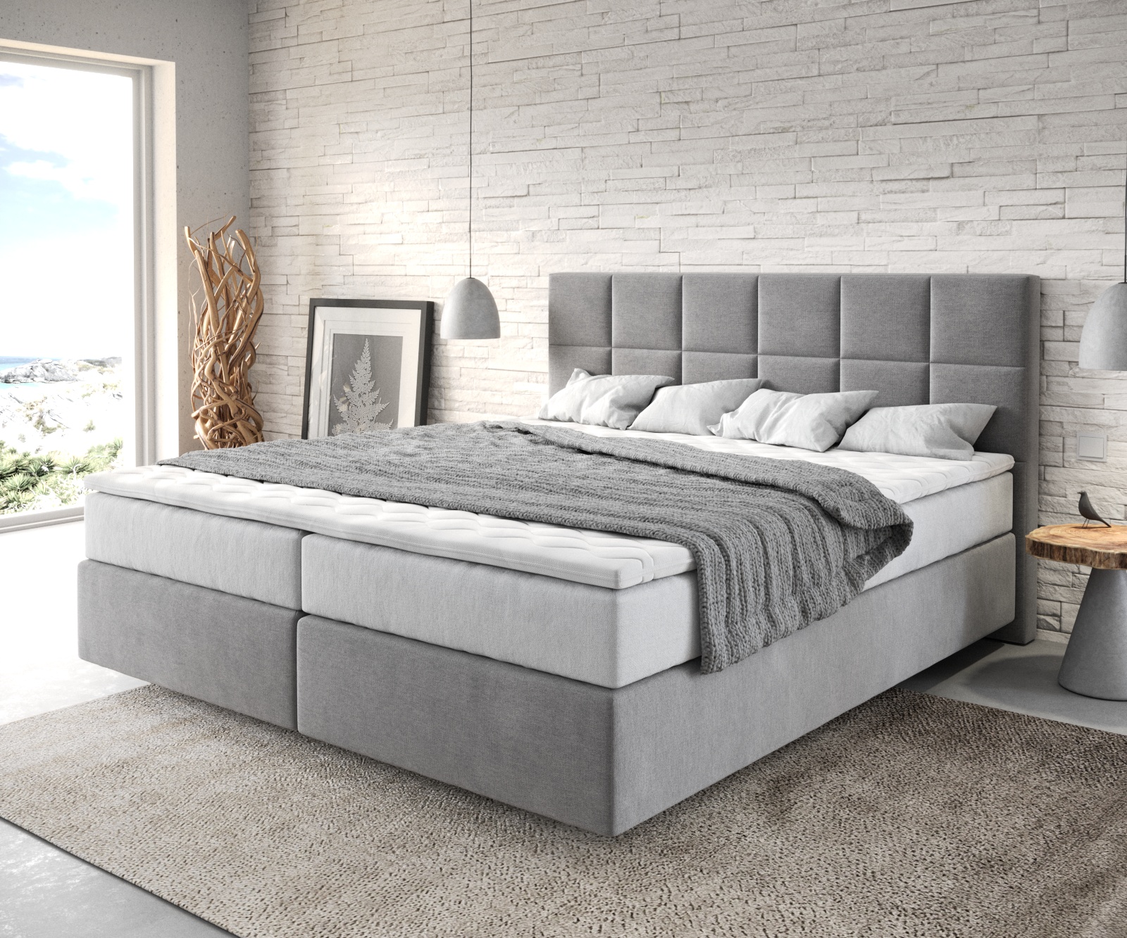 Boxspringbett Dream-Fine 180x200 cm Mikrofaser Grau mit TFK Matratze und Visco Topper von DELIFE