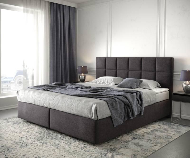Boxspringbett Dream-Fine 180x200 cm Mikrofaser Schwarz mit Matratze und Topper von DELIFE