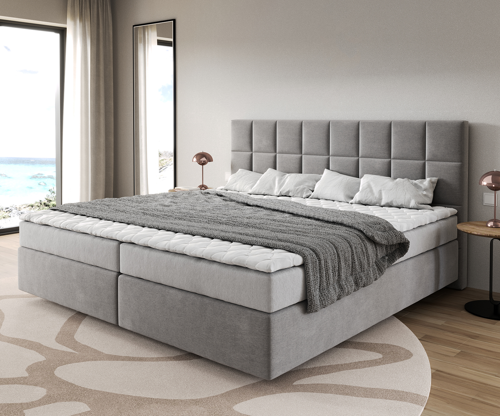 Boxspringbett Dream-Fine Mikrofaser Grau 200x200 cm Bonell-Matratze PU-Topper von DELIFE