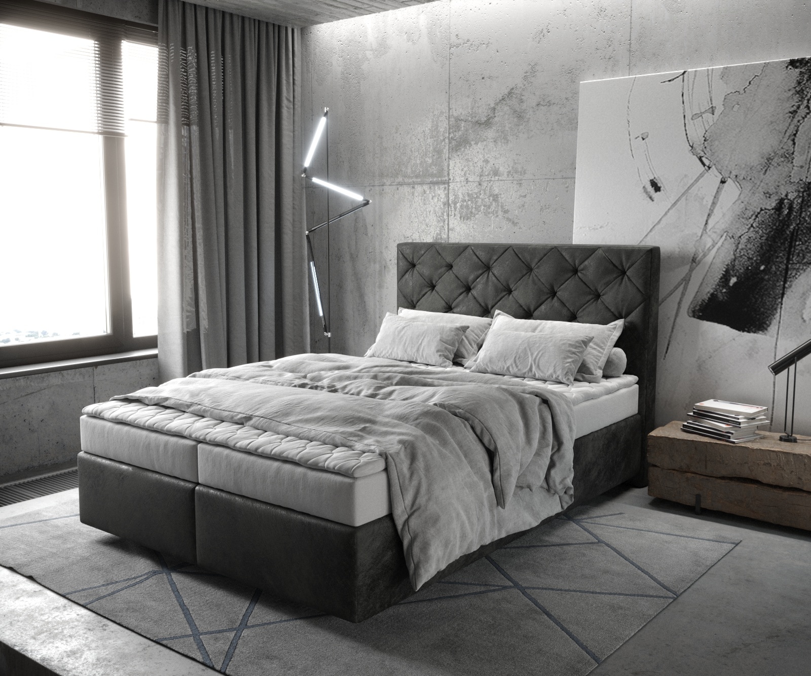 Boxspringbett Dream-Great 140x200 cm Mikrofaser Anthrazit Vintage mit Matratze und Topper Boxspringbett Dream-Great 140x200 cm Mikrofaser Anthrazit Vintage mit Matratze und Topper von DELIFE
