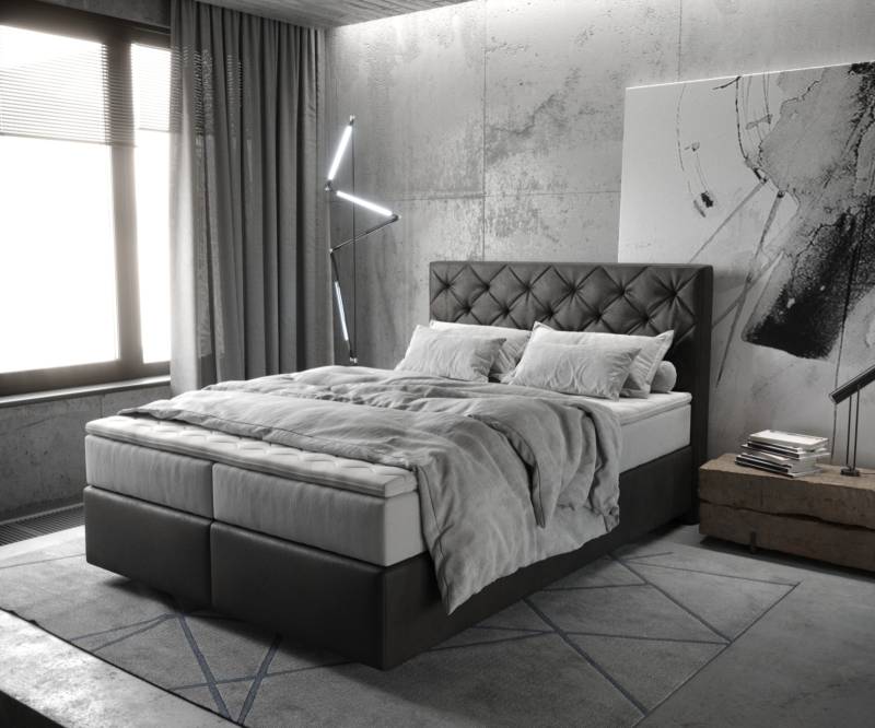 Boxspringbett Dream-Great 140x200 cm Mikrofaser Anthrazit Vintage mit TFK Matratze und Visco Topper von DELIFE