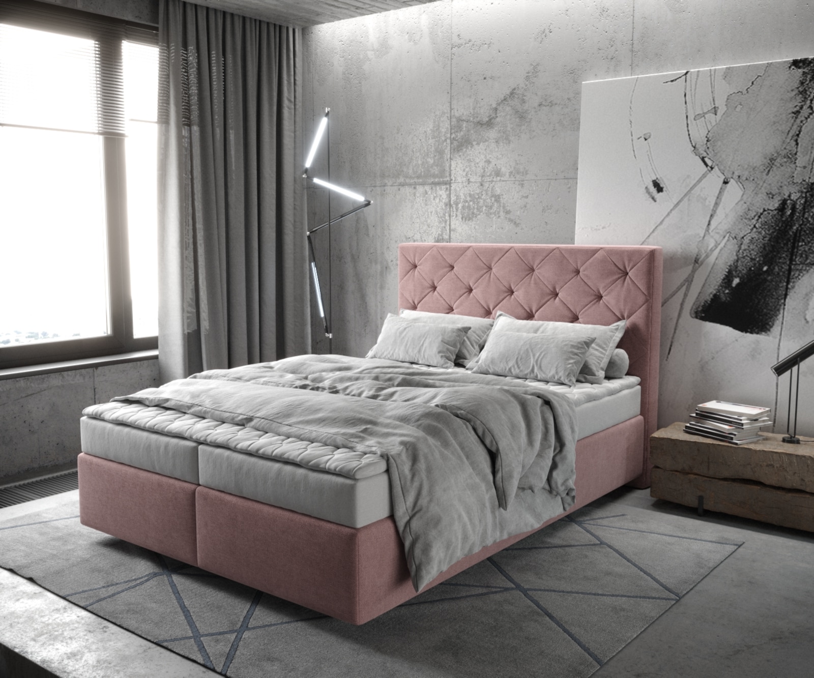 Boxspringbett Dream-Great 140x200 cm Mikrofaser Rosé mit Matratze und Topper von DELIFE