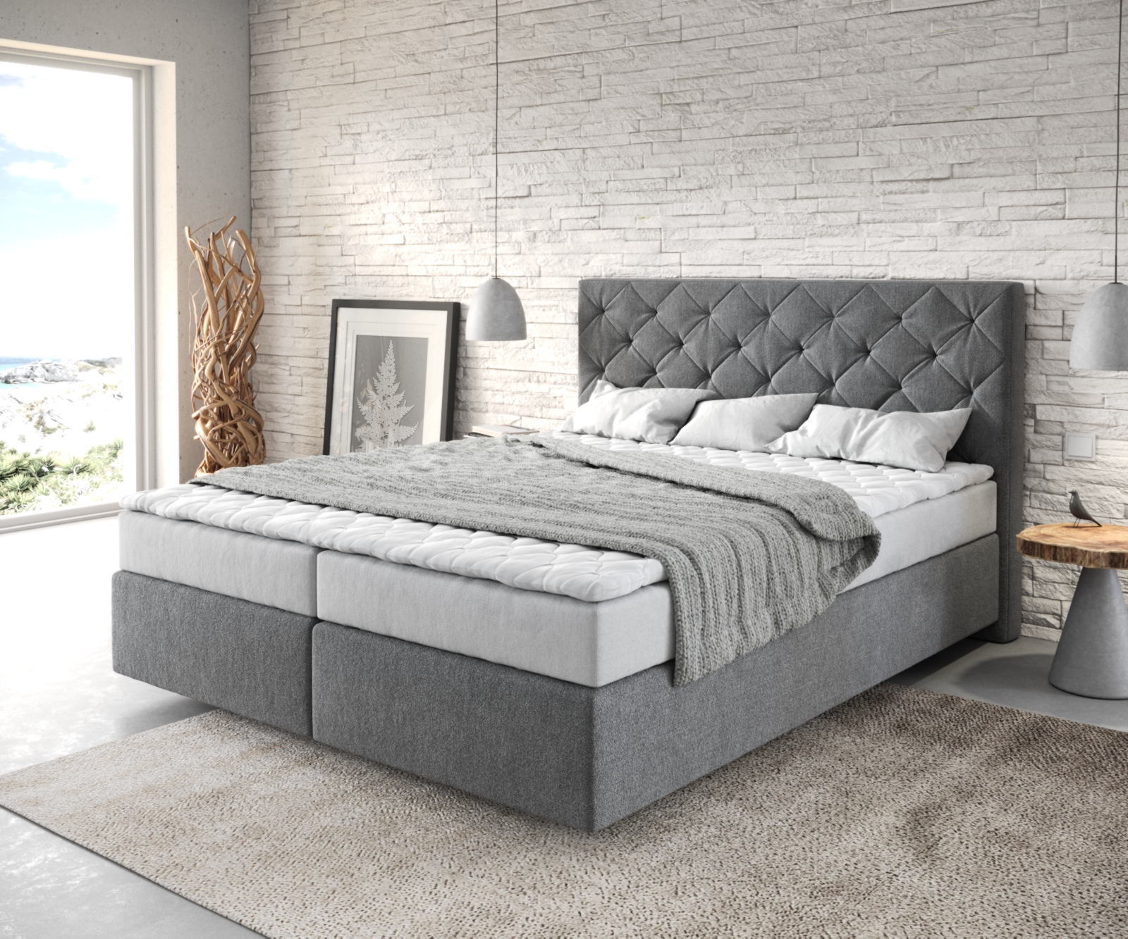 Boxspringbett Dream-Great 160x200 cm Mikrofaser Anthrazit mit Matratze und Topper von DELIFE