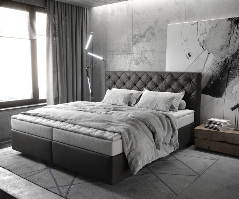 Boxspringbett Dream-Great 180x200 cm Lederimitat Anthrazit mit Matratze und Topper von DELIFE