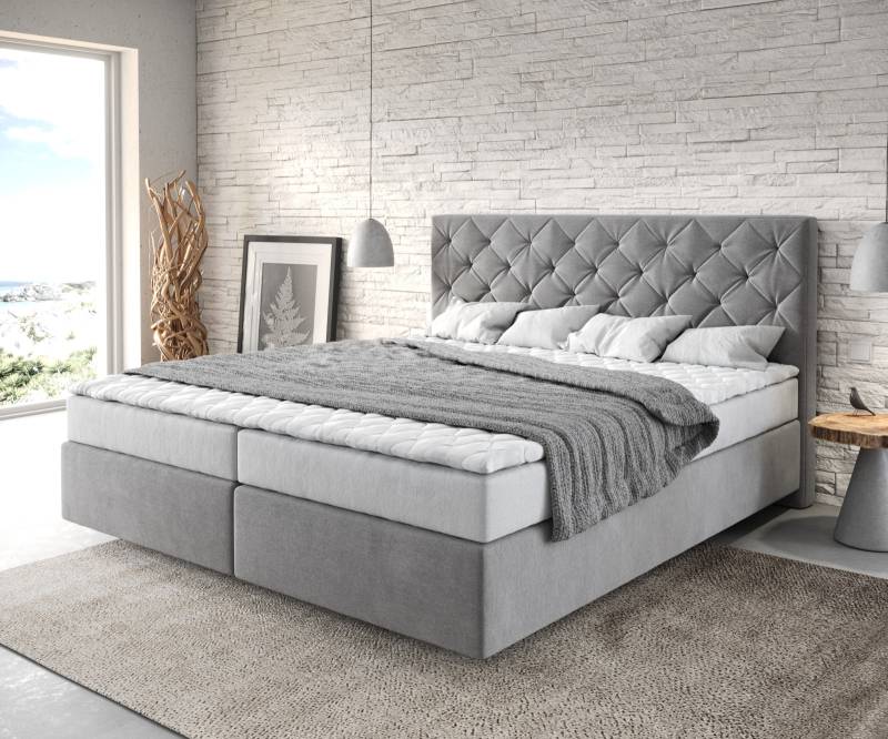Boxspringbett Dream-Great 180x200 cm Mikrofaser Grau mit Matratze und Topper von DELIFE