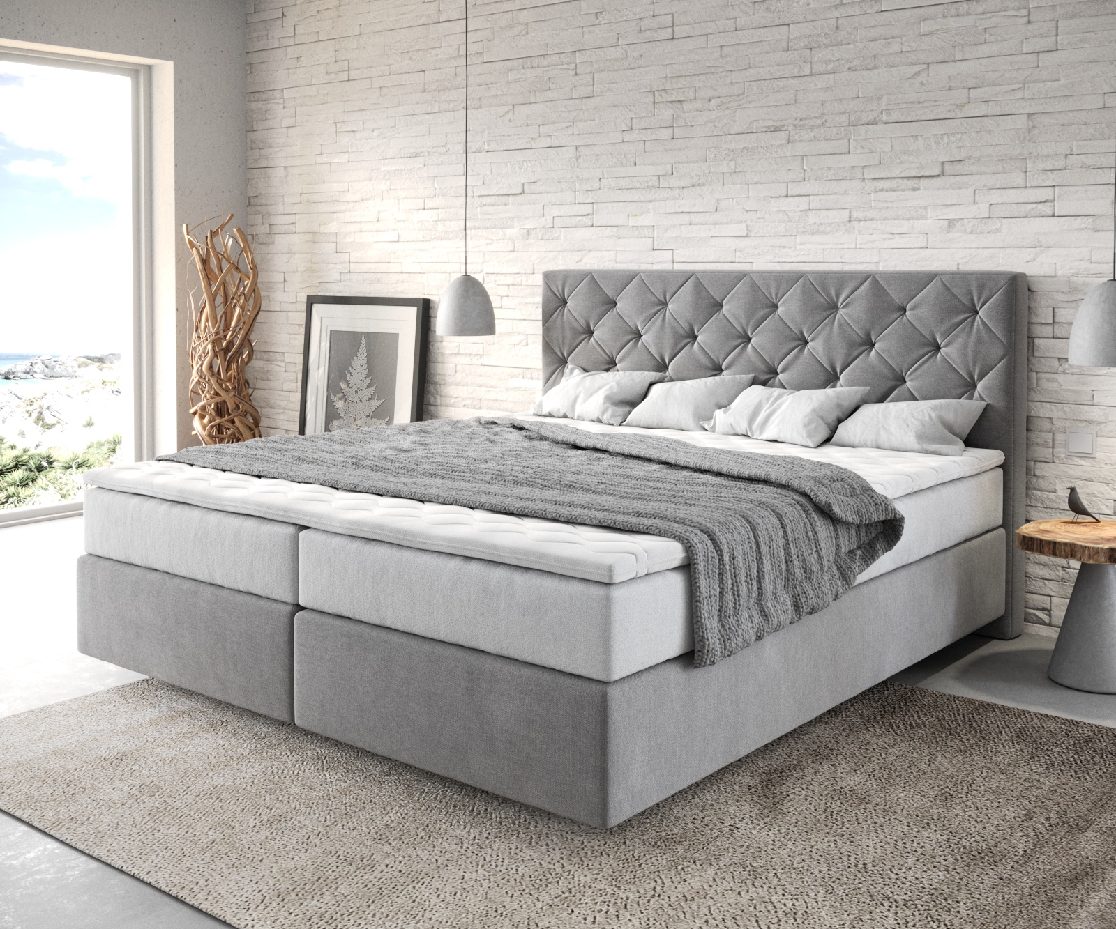 Boxspringbett Dream-Great 180x200 cm Mikrofaser Grau mit TFK Matratze und Visco Topper von DELIFE