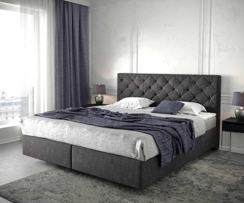 Boxspringbett Dream-Great 180x200 cm Schwarz mit Matratze und Topper von DELIFE