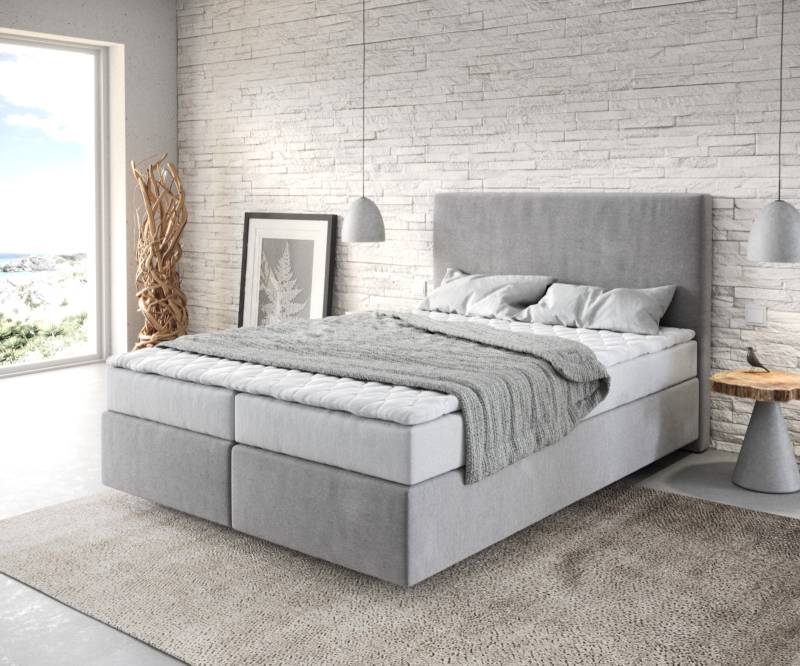 Boxspringbett Dream-Well 140x200 cm Mikrofaser Grau mit Matratze und Topper von DELIFE