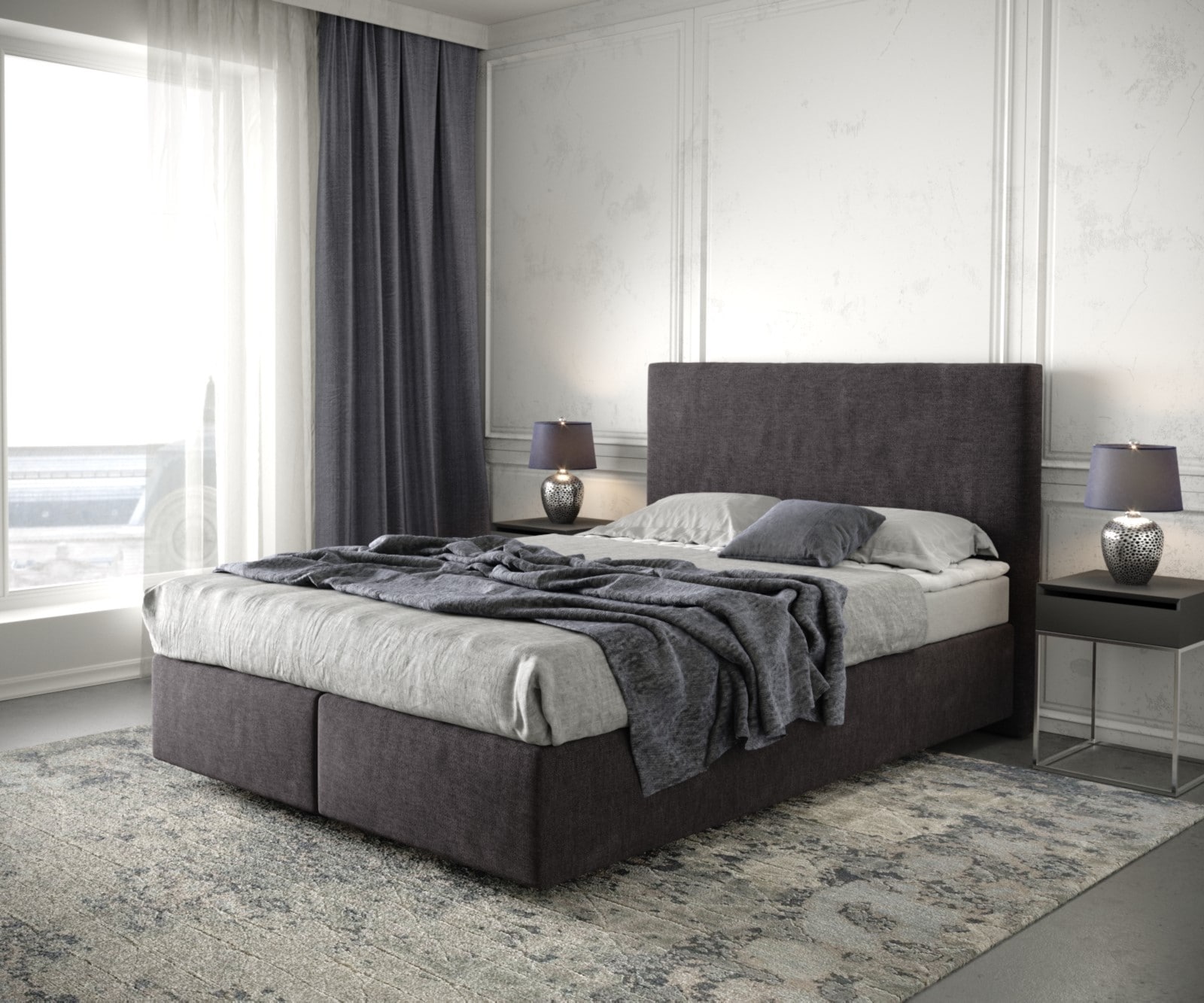 Boxspringbett Dream-Well 140x200 cm Mikrofaser Schwarz mit Matratze und Topper von DELIFE