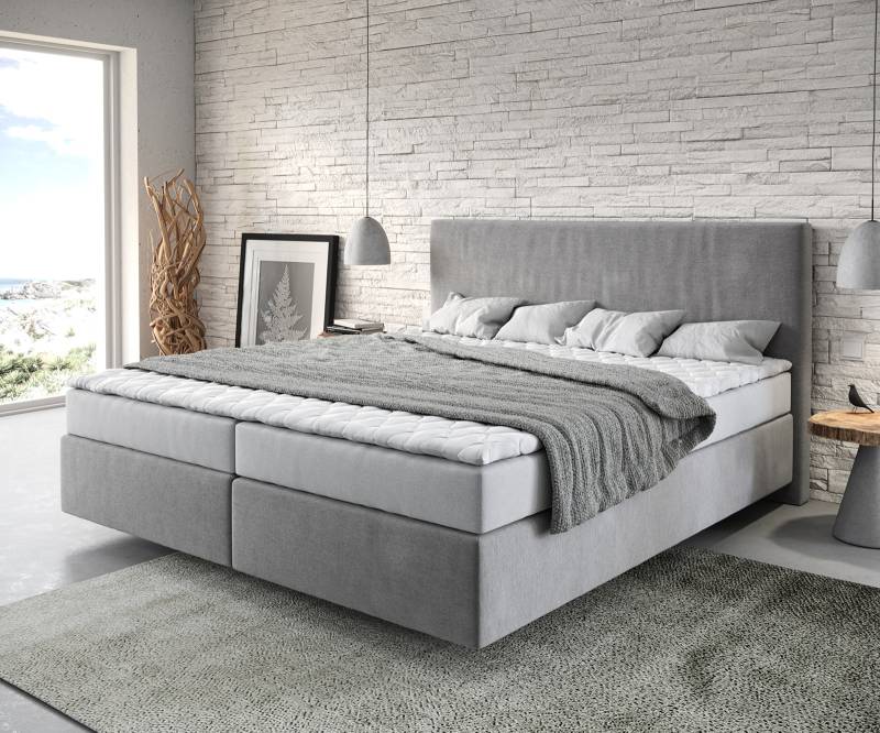 Boxspringbett Dream-Well 180x200 cm Mikrofaser Grau mit Matratze und Topper von DELIFE