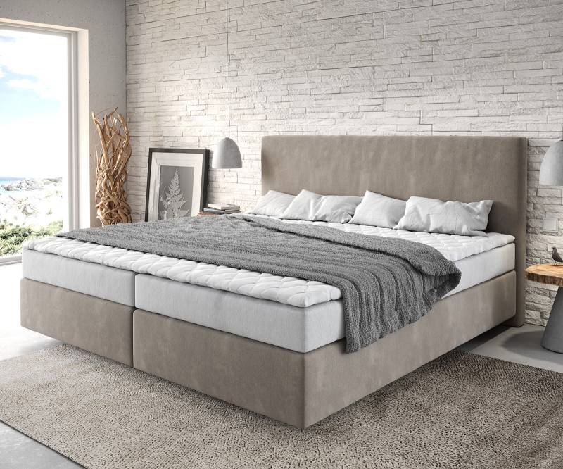 Boxspringbett Dream-Well Mikrofaser Beige 200x200 cm Bonell-Matratze PU-Topper von DELIFE