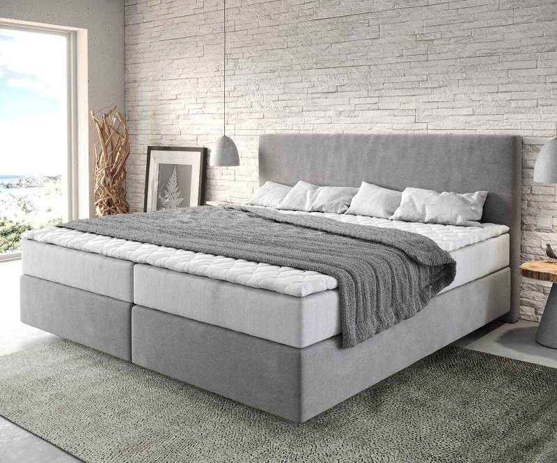 Boxspringbett Dream-Well Mikrofaser Grau 200x200 cm mit Taschenfederkernmatratze und Topper Visco von DELIFE