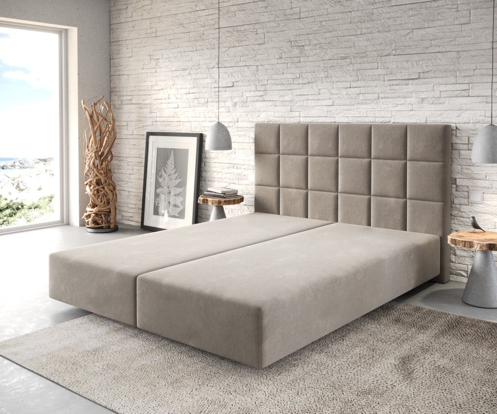 Boxspringgestell Dream-Fine 160x200 cm Mikrofaser Beige von DELIFE