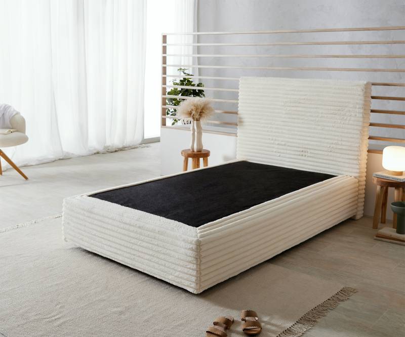 Boxspringgestell Dream-Well Plüsch-Cord Beige 120x200 cm von DELIFE