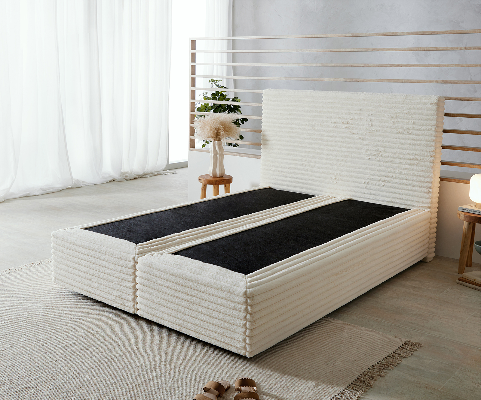 Boxspringgestell Dream-Well Plüsch-Cord Beige 140x200 cm von DELIFE