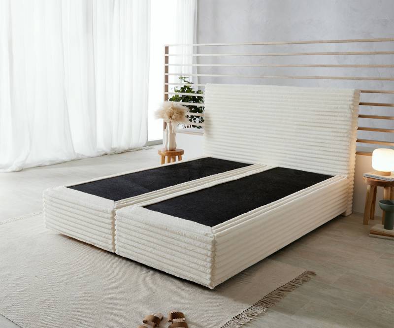 Boxspringgestell Dream-Well Plüsch-Cord Beige 160x200 cm von DELIFE