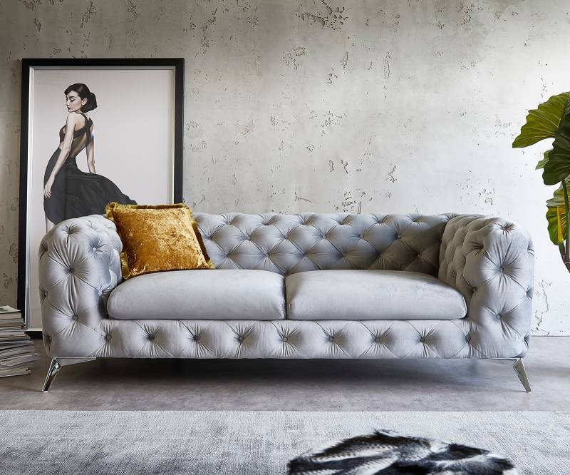 Couch Corleone 225x97 cm Samt Grau 3-Sitzer Sofa von DELIFE