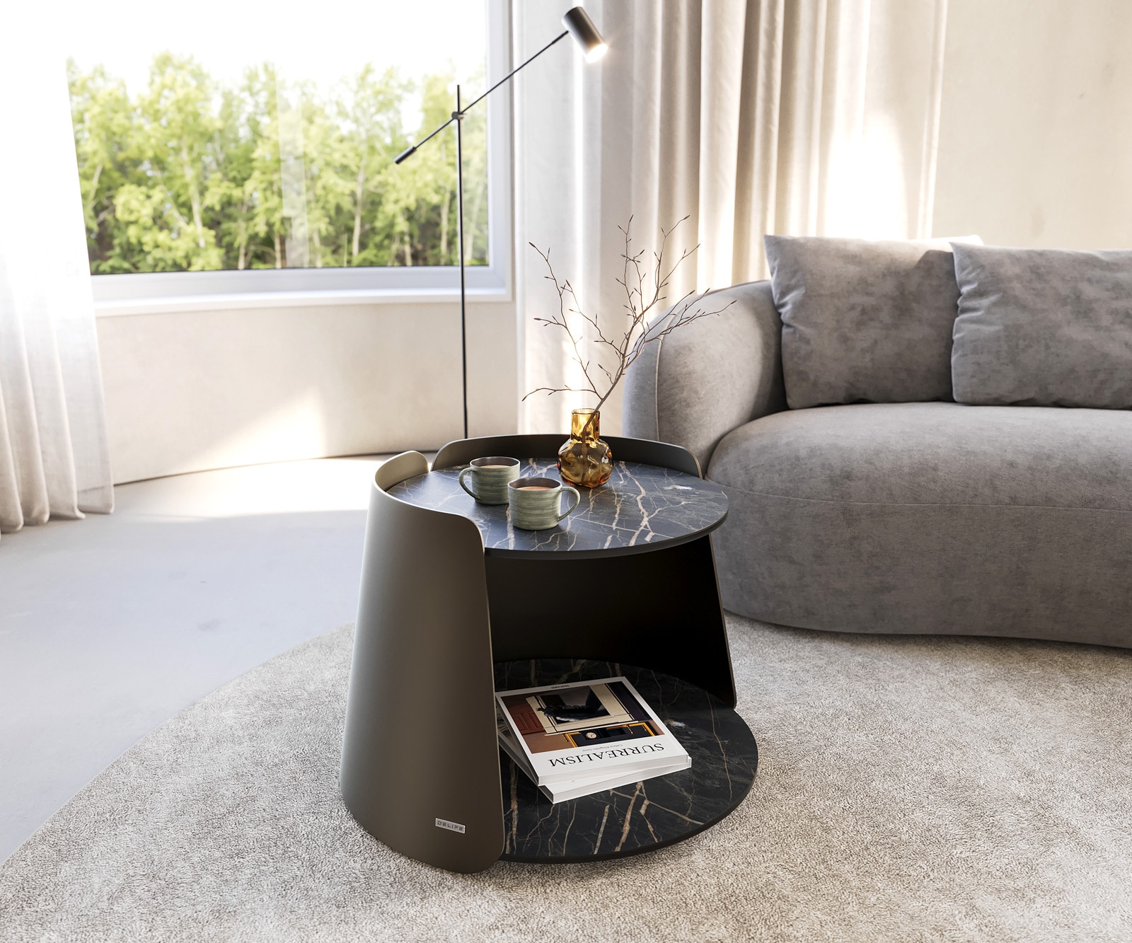 Couchtisch Daban 59x59 cm Keramik Laminam®Noir Desir Braun Gestell Metall Titanfarbig von DELIFE