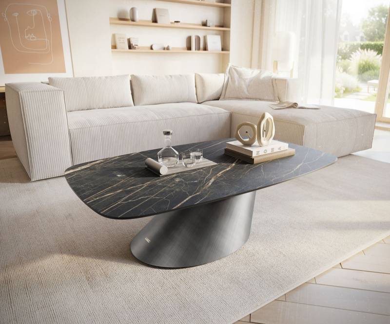 Couchtisch Edge Boot 120x70 cm Keramik Laminam® Noir Desir Braun Conis Metallic Silber von DELIFE