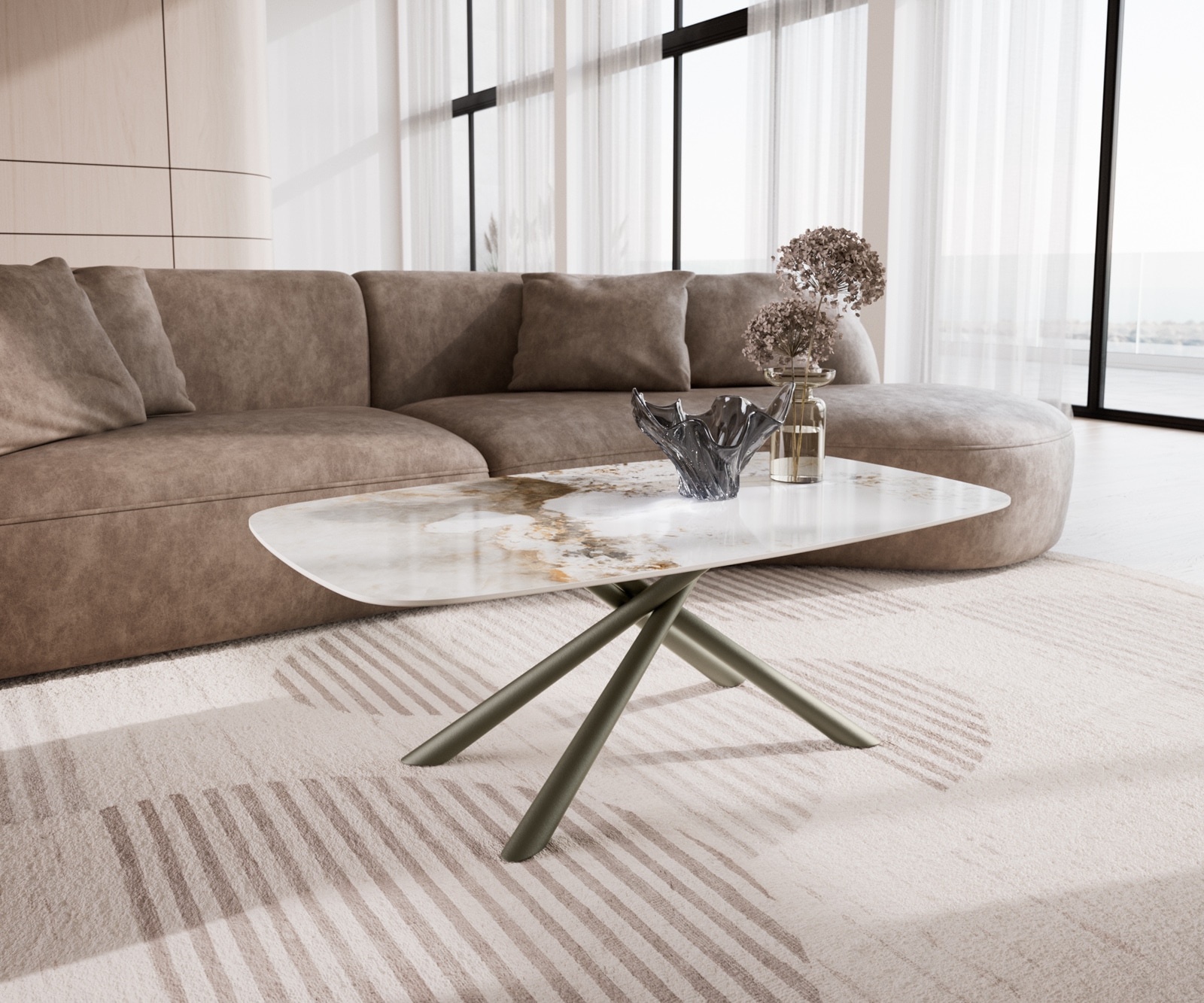 Couchtisch Edge Boot 120x70 cm Keramik Minas Melange Sarity Metall Effektfinish Titan von DELIFE