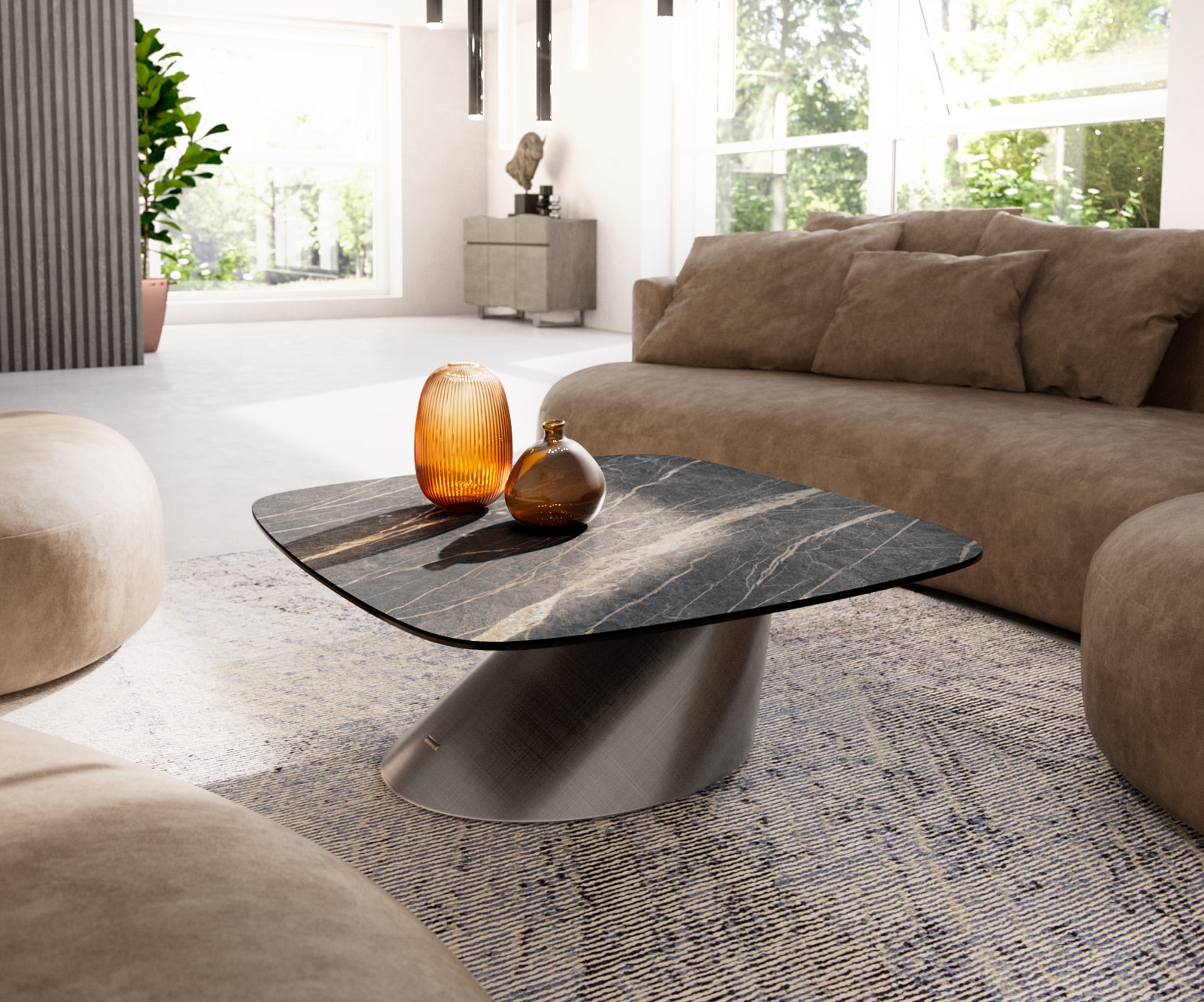 Couchtisch Edge Boot 90x90 cm Keramik Laminam® Noir Desir Braun Conis Metallic Silber von DELIFE