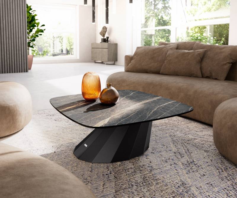 Couchtisch Edge Boot 90x90 cm Keramik Laminam® Noir Desir Braun Parabi Metall Schwarz von DELIFE