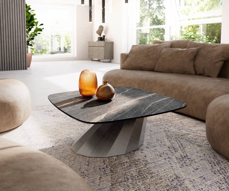 Couchtisch Edge Boot 90x90 cm Keramik Laminam® Noir Desir Braun Parabi Metallic Silber von DELIFE